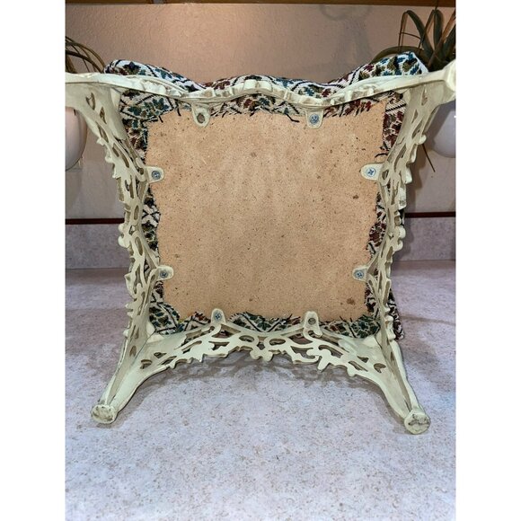 Vintage Ornate Needlepoint Footstool With Floral Pattern & Intricate Carved Meta - Picture 5 of 5